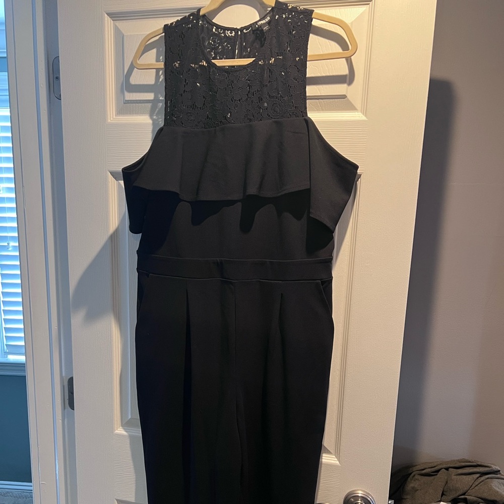 Express Black Lace Yoke Cold-Shoulder Jumpsuit